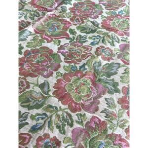 Vtg Tapestry Upholstery Fabric Piece 39x39" Pink Green Roses Textured Jacquard